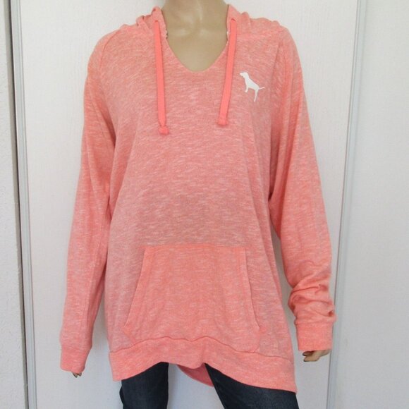 🌸SOLD🌸 PINK Victoria's Secret Hoodie Large Neon Tunic Sweatshirt - Picture 4 of 9